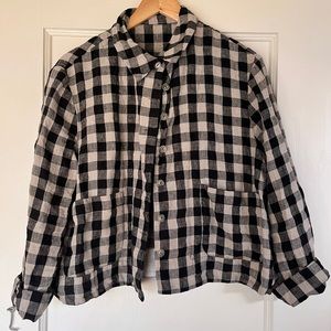 Son de Flor Cropped Linen Blazer, Black Check, size S/M